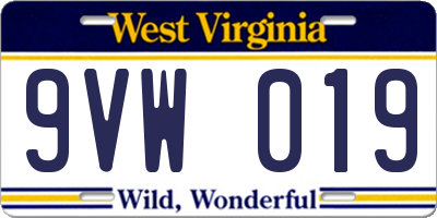 WV license plate 9VW019