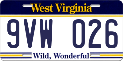 WV license plate 9VW026