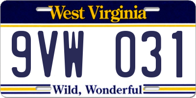 WV license plate 9VW031