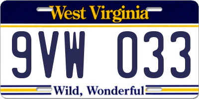 WV license plate 9VW033
