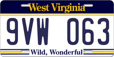 WV license plate 9VW063