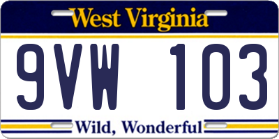 WV license plate 9VW103