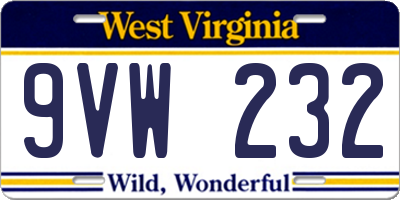 WV license plate 9VW232