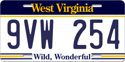 WV license plate 9VW254