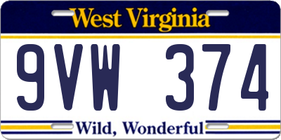WV license plate 9VW374