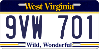 WV license plate 9VW701
