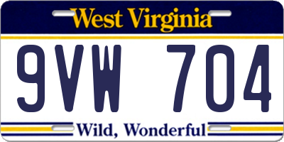 WV license plate 9VW704