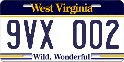 WV license plate 9VX002