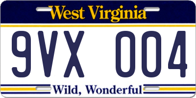 WV license plate 9VX004
