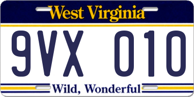 WV license plate 9VX010