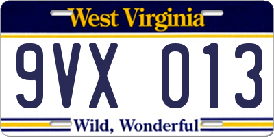 WV license plate 9VX013