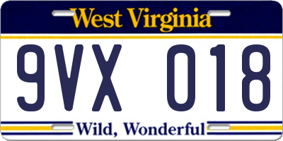 WV license plate 9VX018
