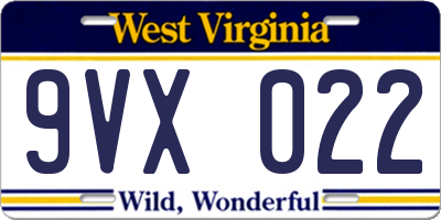 WV license plate 9VX022