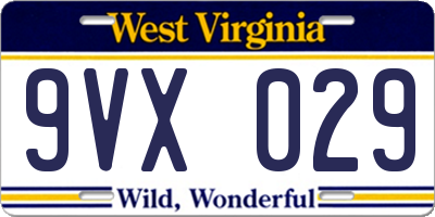 WV license plate 9VX029