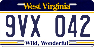 WV license plate 9VX042