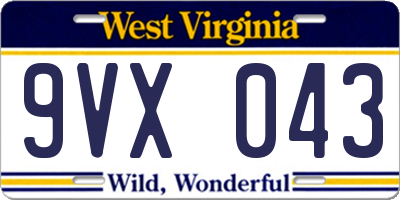 WV license plate 9VX043
