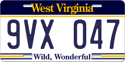 WV license plate 9VX047
