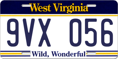 WV license plate 9VX056