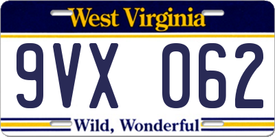 WV license plate 9VX062