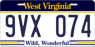 WV license plate 9VX074