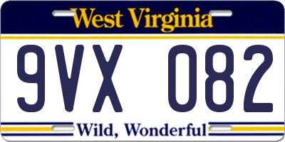WV license plate 9VX082