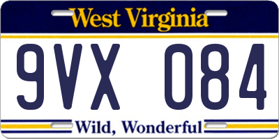 WV license plate 9VX084