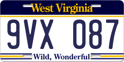 WV license plate 9VX087