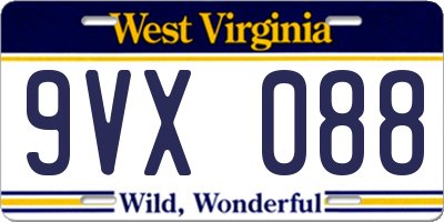 WV license plate 9VX088