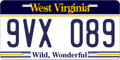 WV license plate 9VX089