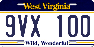 WV license plate 9VX100