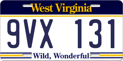 WV license plate 9VX131