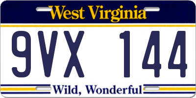 WV license plate 9VX144