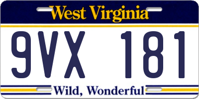 WV license plate 9VX181