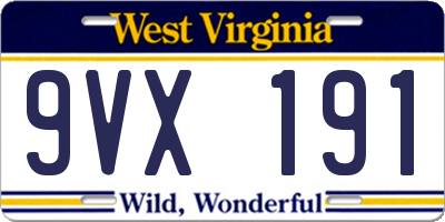 WV license plate 9VX191