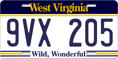 WV license plate 9VX205