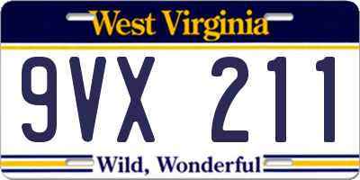 WV license plate 9VX211