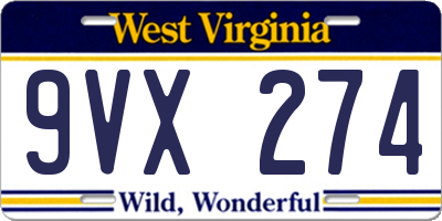 WV license plate 9VX274