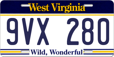 WV license plate 9VX280