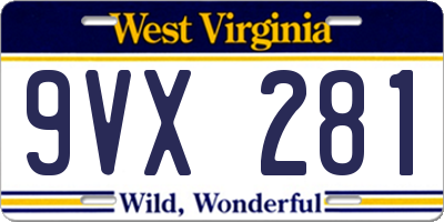 WV license plate 9VX281