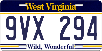 WV license plate 9VX294