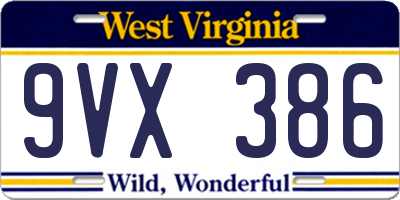 WV license plate 9VX386