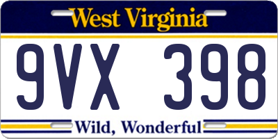 WV license plate 9VX398