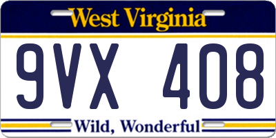 WV license plate 9VX408