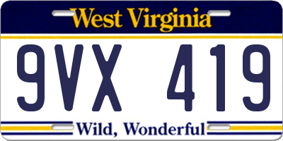 WV license plate 9VX419