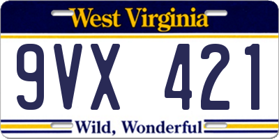 WV license plate 9VX421