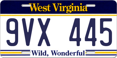 WV license plate 9VX445