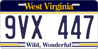 WV license plate 9VX447