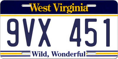 WV license plate 9VX451