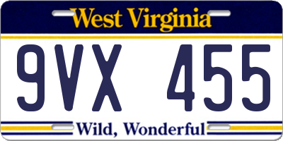 WV license plate 9VX455