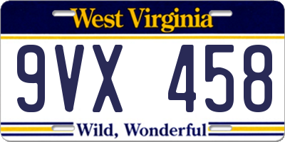 WV license plate 9VX458